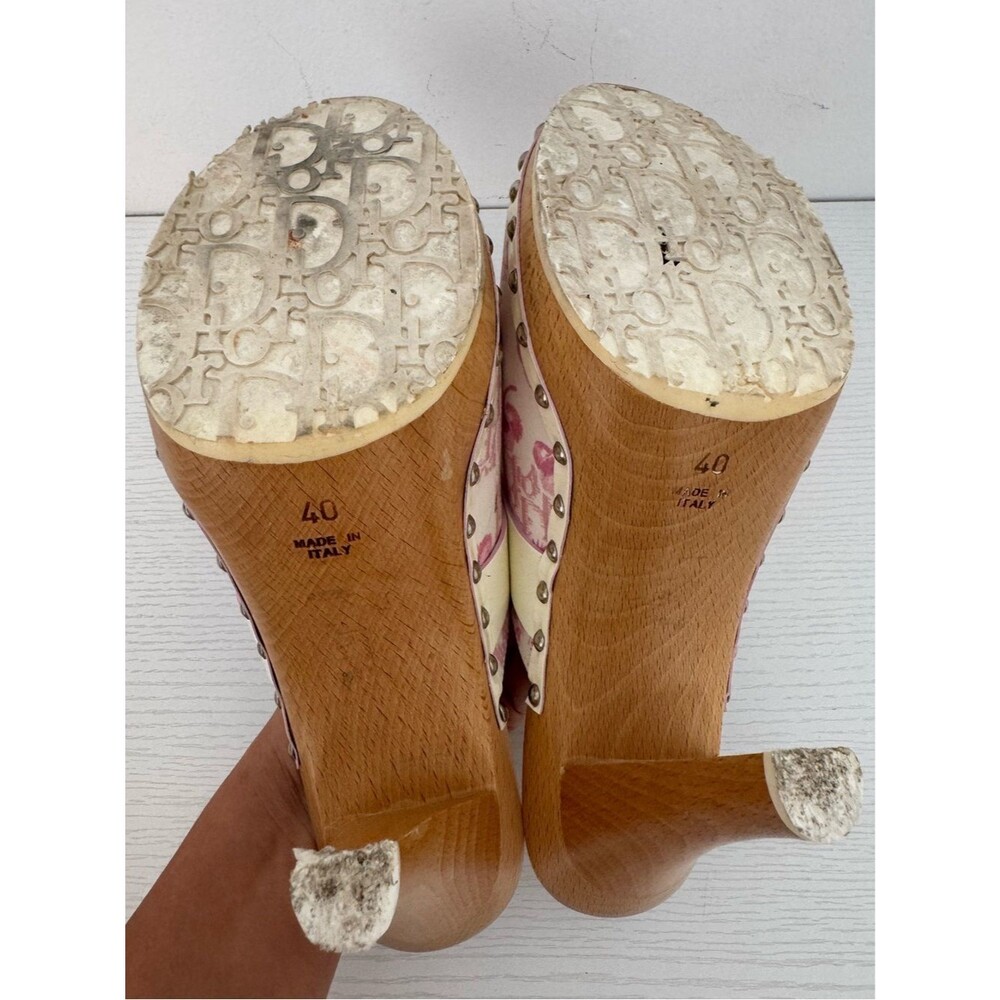 Dior Retro Vintage Trotter Print Logo Embellished Pink Blossom Clogs Mules 40 - Picture 9 of 9